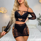 Off-Shoulder Lace Cutout Lingerie Set