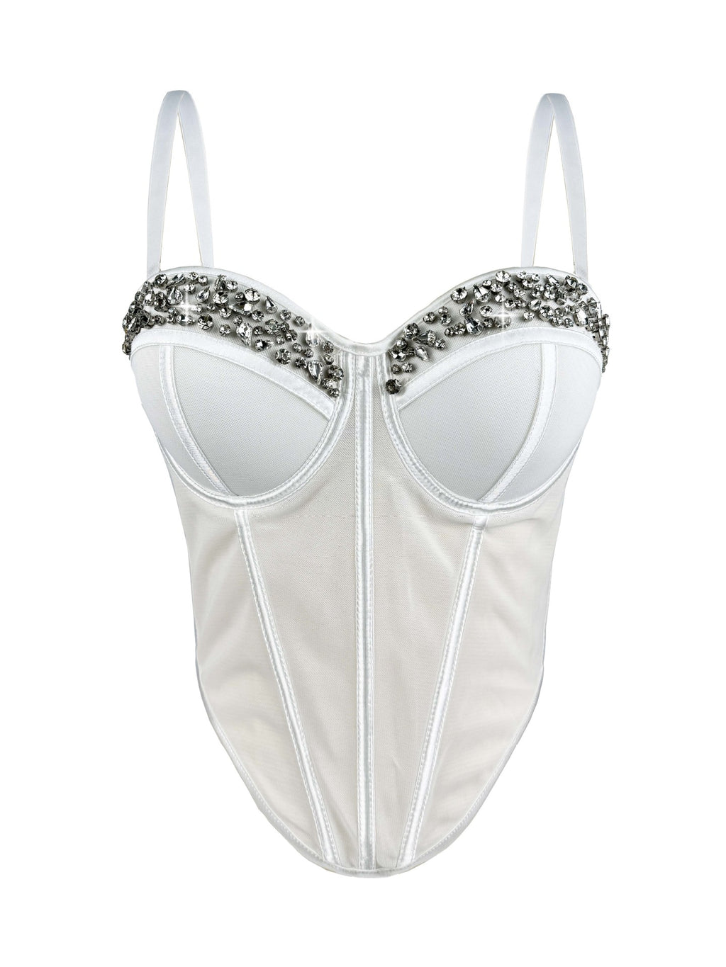 Rhinestone-Trimmed Sheer Corset Bustier