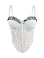 Rhinestone-Trimmed Sheer Corset Bustier