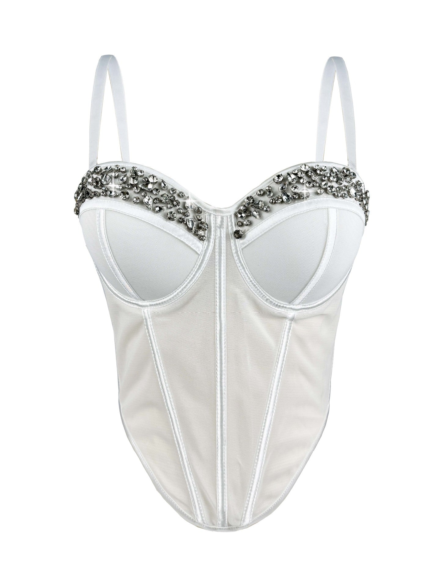 Rhinestone-Trimmed Sheer Corset Bustier