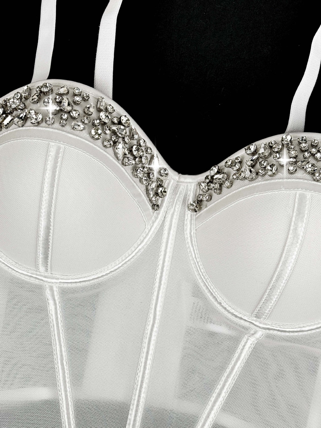 Rhinestone-Trimmed Sheer Corset Bustier
