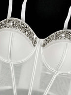 Rhinestone-Trimmed Sheer Corset Bustier