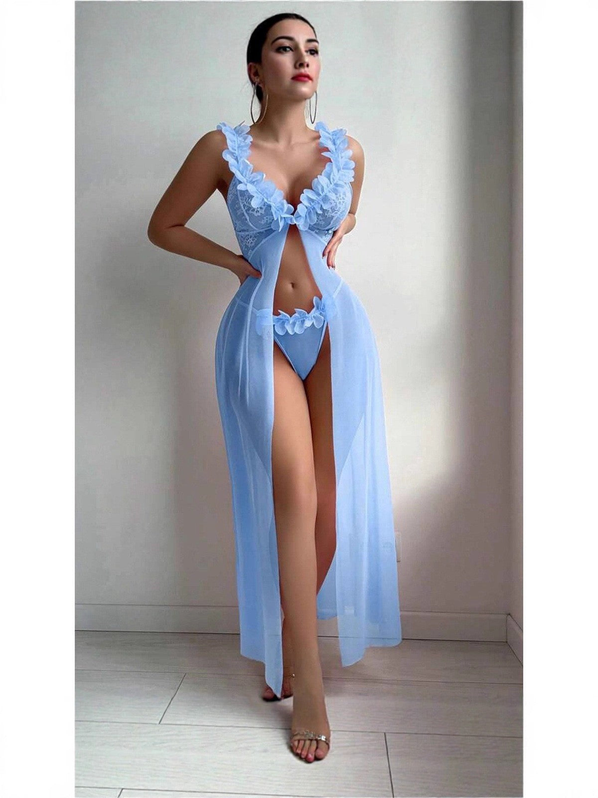 Women's Sexy Printed Spaghetti Strap Long Nightgown with Side Slit