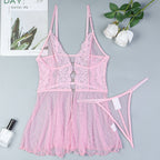 Sweetheart Neckline Lace Trim Mesh Lingerie Dress with Split Hem