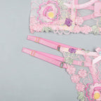 Floral‑Applique Lace  Back Intimate Lingerie Set