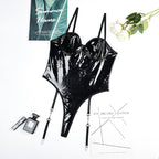 Seductive Patent Leather Corset-Style Garter Lingerie