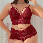 Lace Slim-Fit Bra Set Sheer Sleepwear Lingerie Plus Size