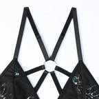 Mesh Criss‑Cross Ruffled Bodysuit