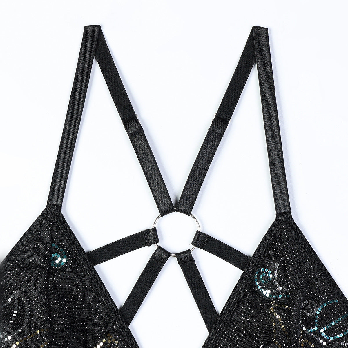 Mesh Criss‑Cross Ruffled Bodysuit