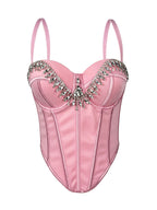 Rhinestone-Embellished Corset Bustier with Satin Finish