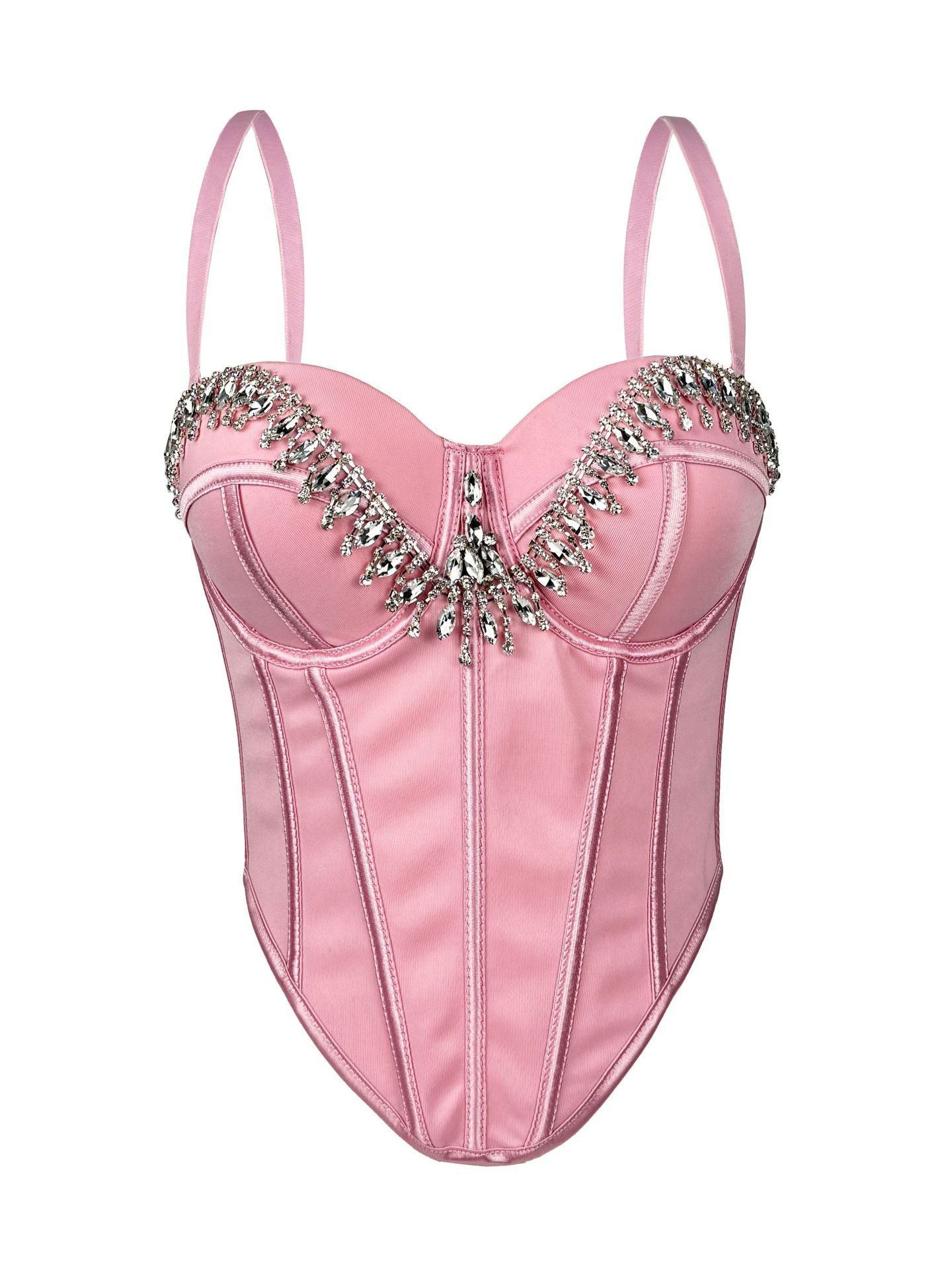 Rhinestone-Embellished Corset Bustier with Satin Finish