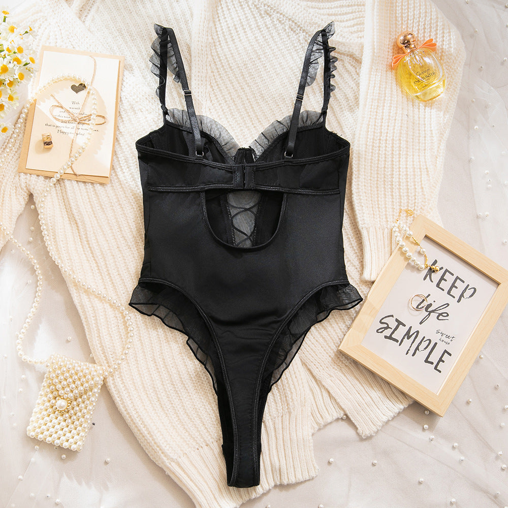 Crisscross Front Lace‑Up High‑Cut Lingerie Bodysuit