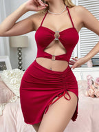 Hollow Out Waist Bodycon Halter Dress