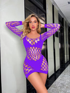 Off-Shoulder Large Diamond Fishnet Bodycon Mini Dress