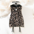 Seductive Leopard Print Bustier Chemise
