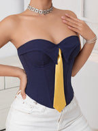 Strapless Push-Up Corset Top with Tie Detail & Back Lace-Up