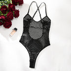 Fishnet Mesh Cross‑Back Criss‑Cross Bodysuit