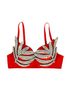 Leaf-Shaped Rhinestone Embellished Push-Up Bra