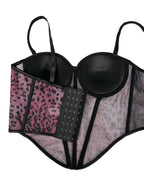 Leopard Print Mesh Corset Bustier with Rhinestone Trim