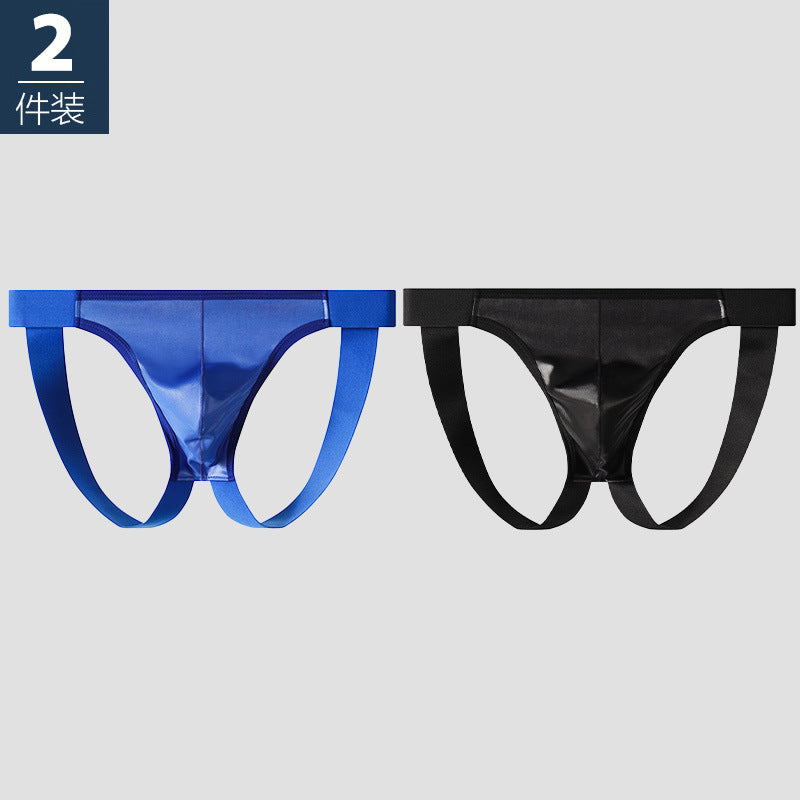 Men’s Faux Leather Bold Wet Look Thong with Contoured Pouch