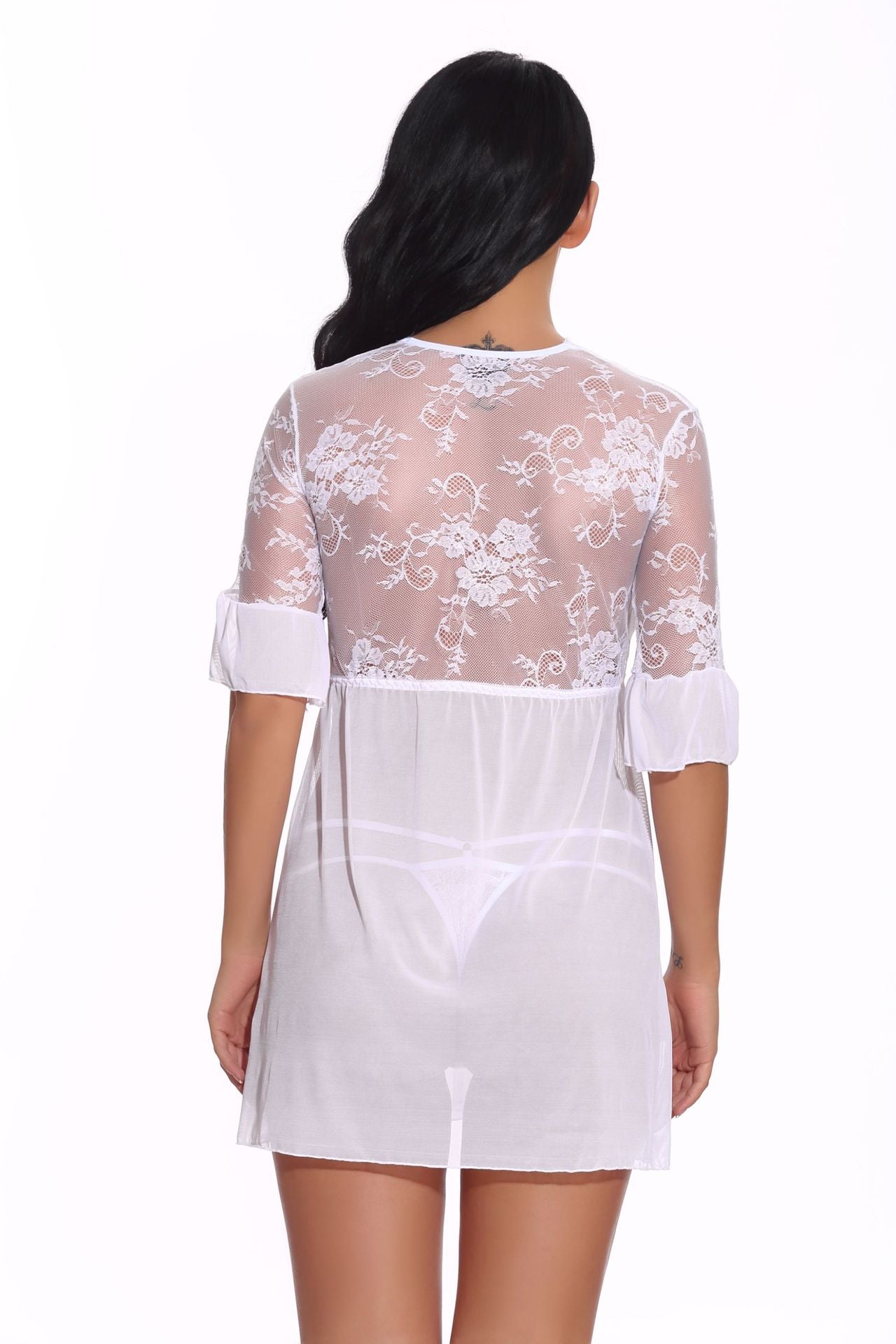 Eyelash Babydoll Open Front Flower Lace Pajama Jacket Seamless Underwear