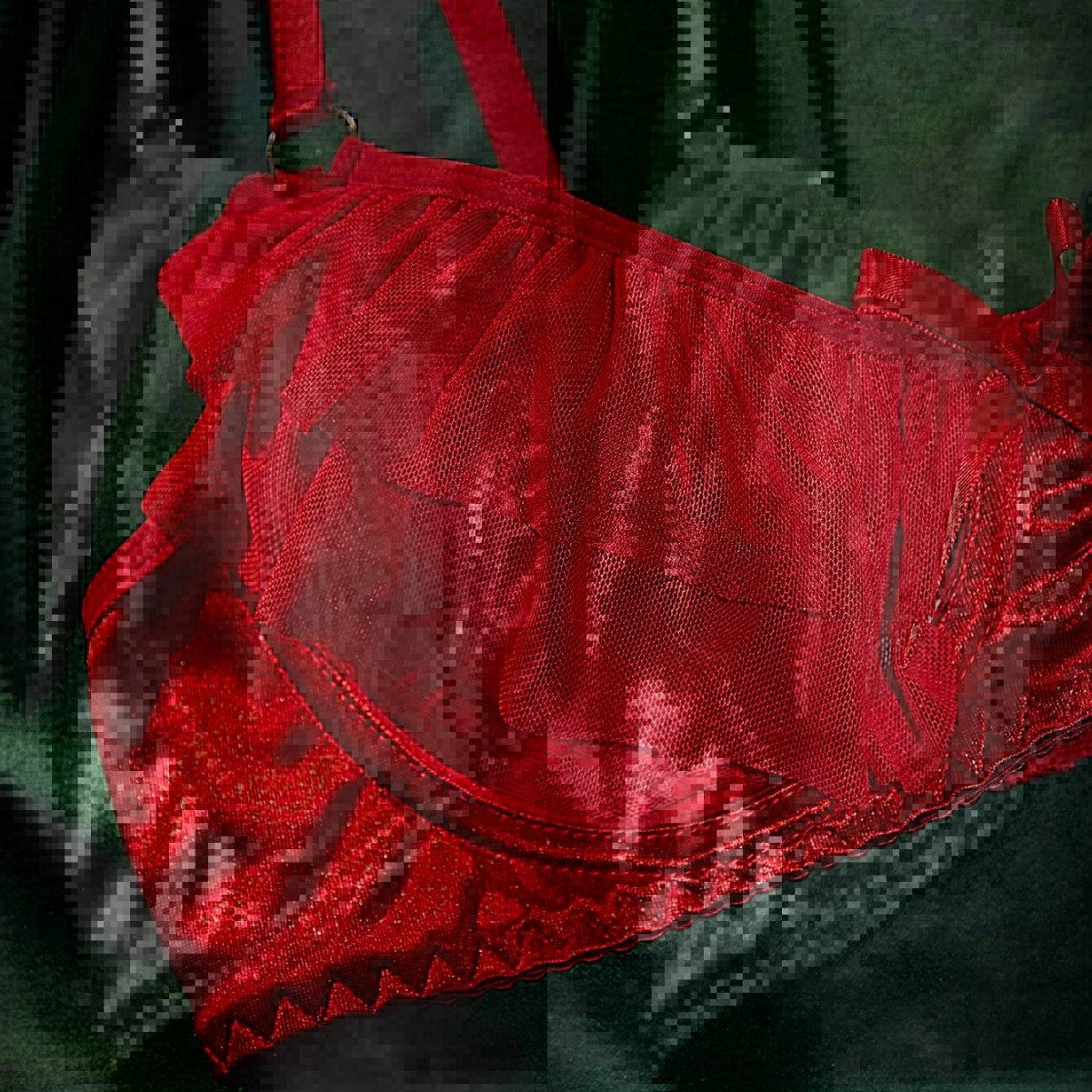 Ruffled Mesh Bra And High-Waisted Garter Skirt Lingerie Set