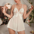 Floral Lace Appliqué Sheer Mesh Babydoll Lingerie