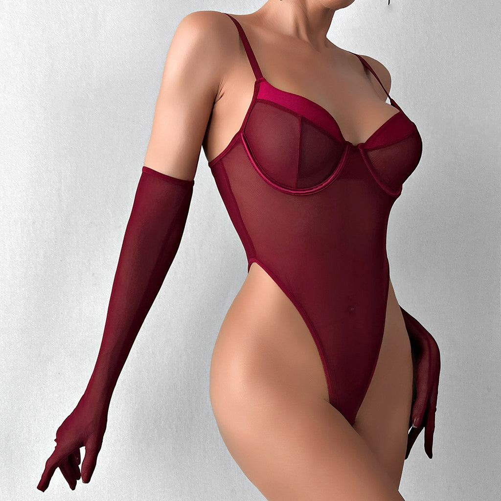 Minimalist Deep V Open Back Slim See-Through Nightwear