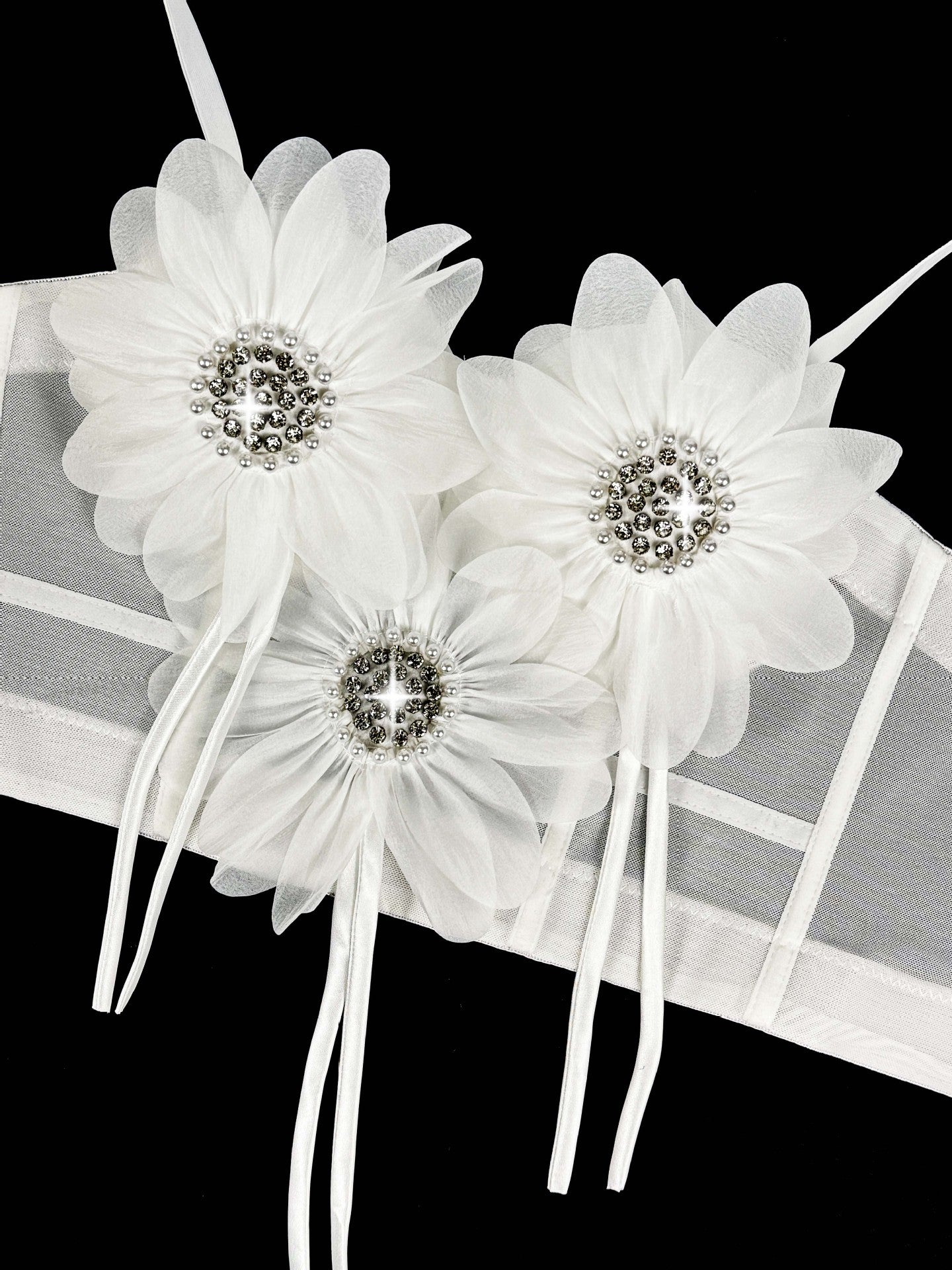 Flower-Appliqué Corset Lingerie Top