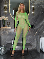 Sexy Black Sheer Lingerie Long Sleeve Mesh Cutout Bodystocking