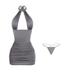 Seductive Reversible Halter Neck Bodycon Hip-Hugging Dress Set