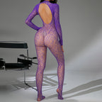Sexy Stockings Jacquard Hollow Long-sleeved One-piece Suit