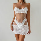 Floral Lace Sheer Mesh Backless Mini Babydoll Night Dress