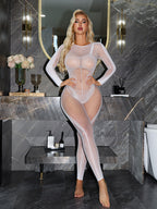 Sexy Black Sheer Lingerie Long Sleeve Mesh Cutout Bodystocking