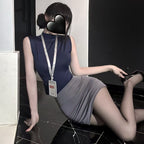 Sexy Office Secretary Costume High-Waist Bodycon Skirt Set