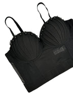 Pearl-Embellished Mesh Structured Corset Bustier