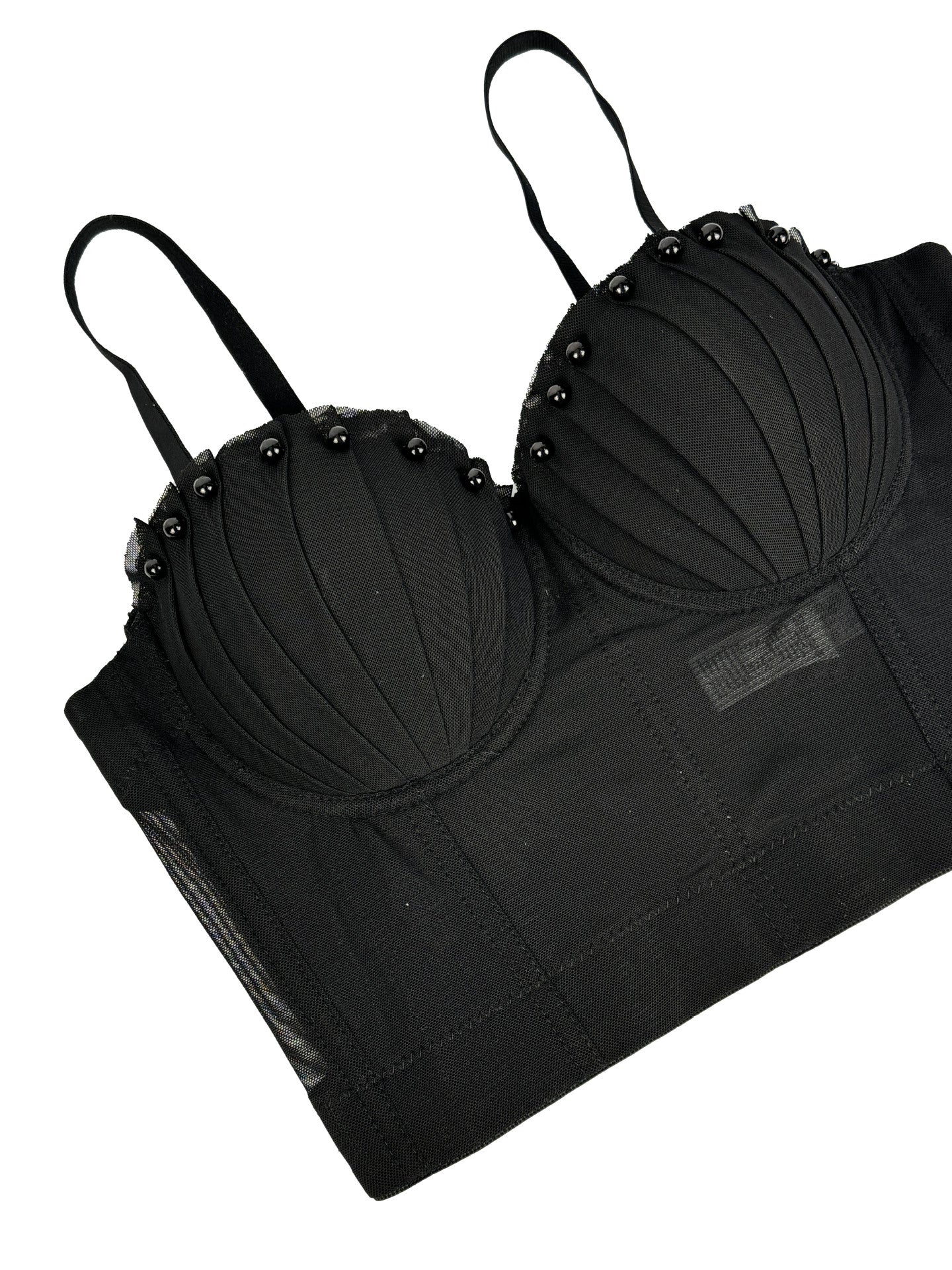 Pearl-Embellished Mesh Structured Corset Bustier