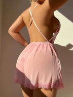 Lace Babydoll Lingerie with Heart Accent And Open Back