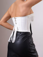 Strapless Push-Up Corset Top with Tie Detail & Back Lace-Up