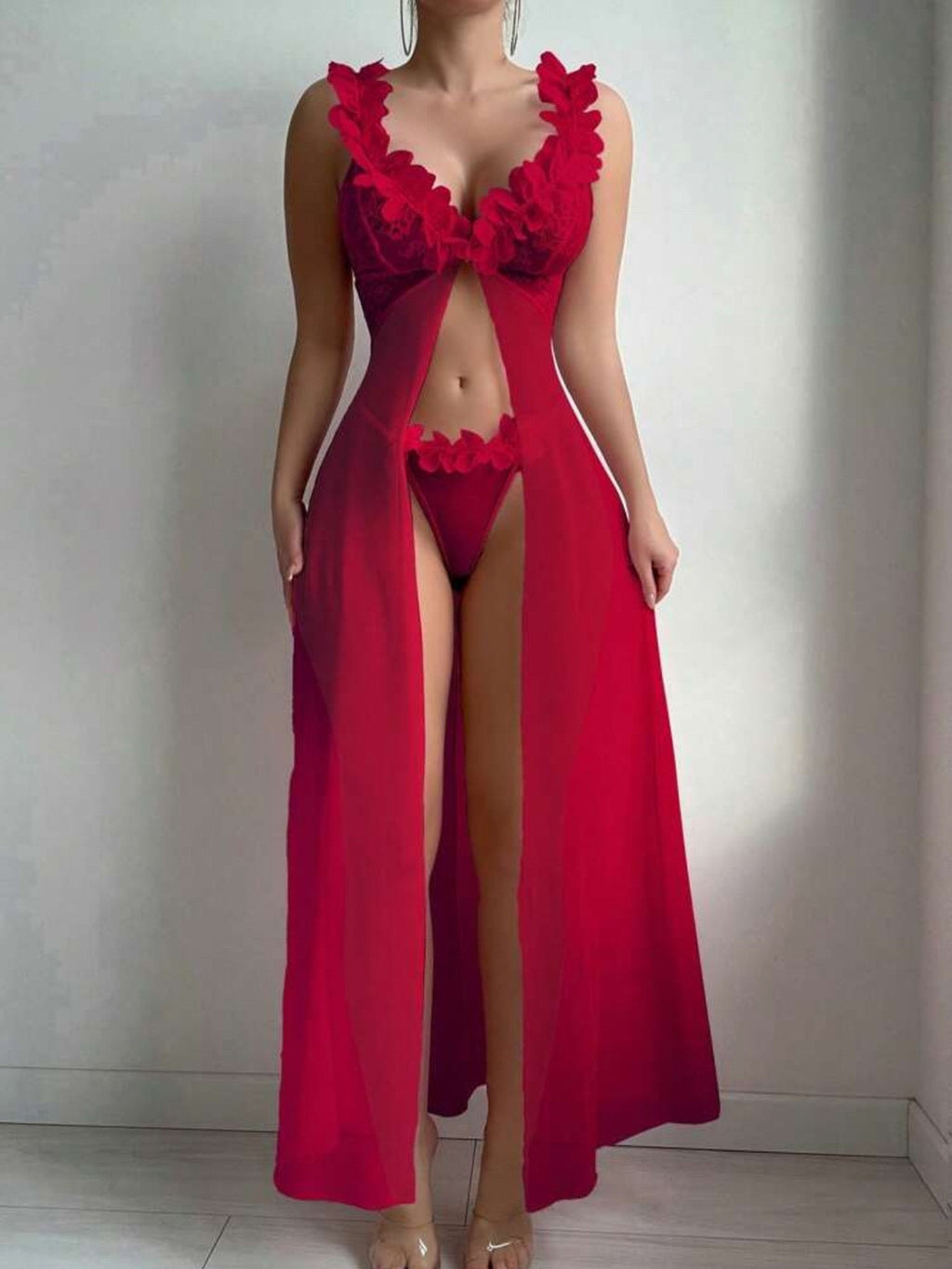 Women's Sexy Printed Spaghetti Strap Long Nightgown with Side Slit