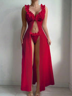 Women's Sexy Printed Spaghetti Strap Long Nightgown with Side Slit
