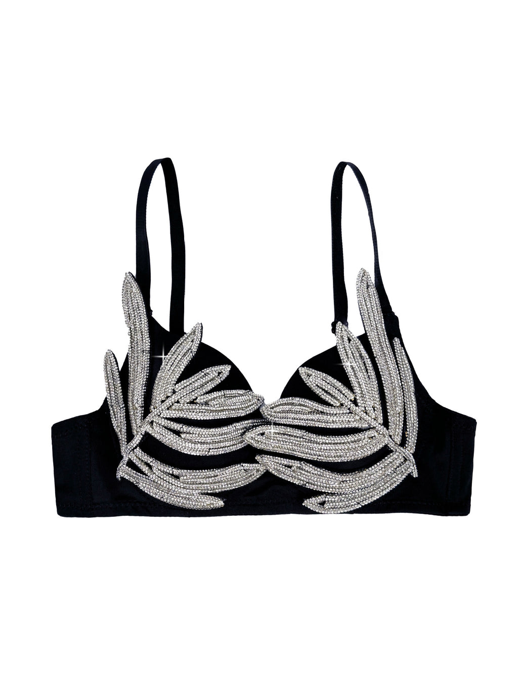 Leaf-Shaped Rhinestone Embellished Push-Up Bra