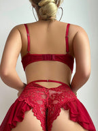 Floral Lace Corset Dress with Lace-Up Cutout & Garter Straps