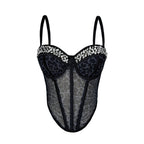 Leopard Print Sheer Mesh Corset Bustier