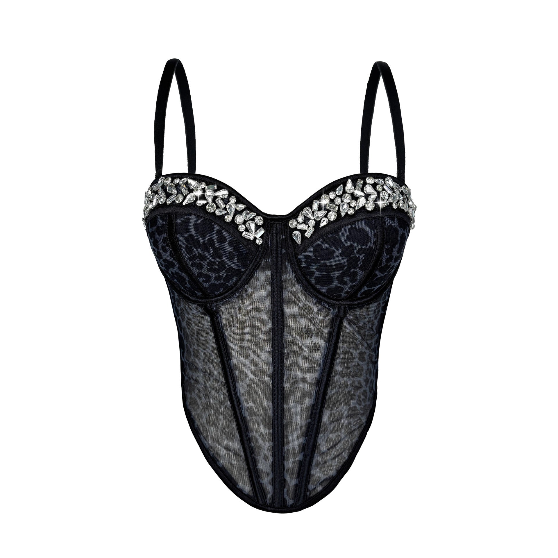 Leopard Print Sheer Mesh Corset Bustier
