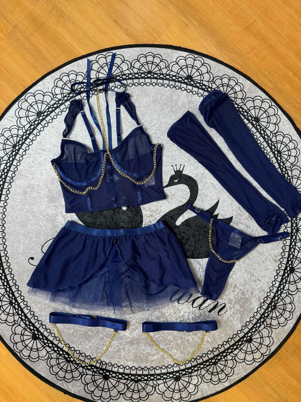 Seductive Sheer Mesh Lingerie Set with Gloves And Garter Straps