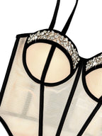 Rhinestone-Trimmed Sheer Corset Bustier