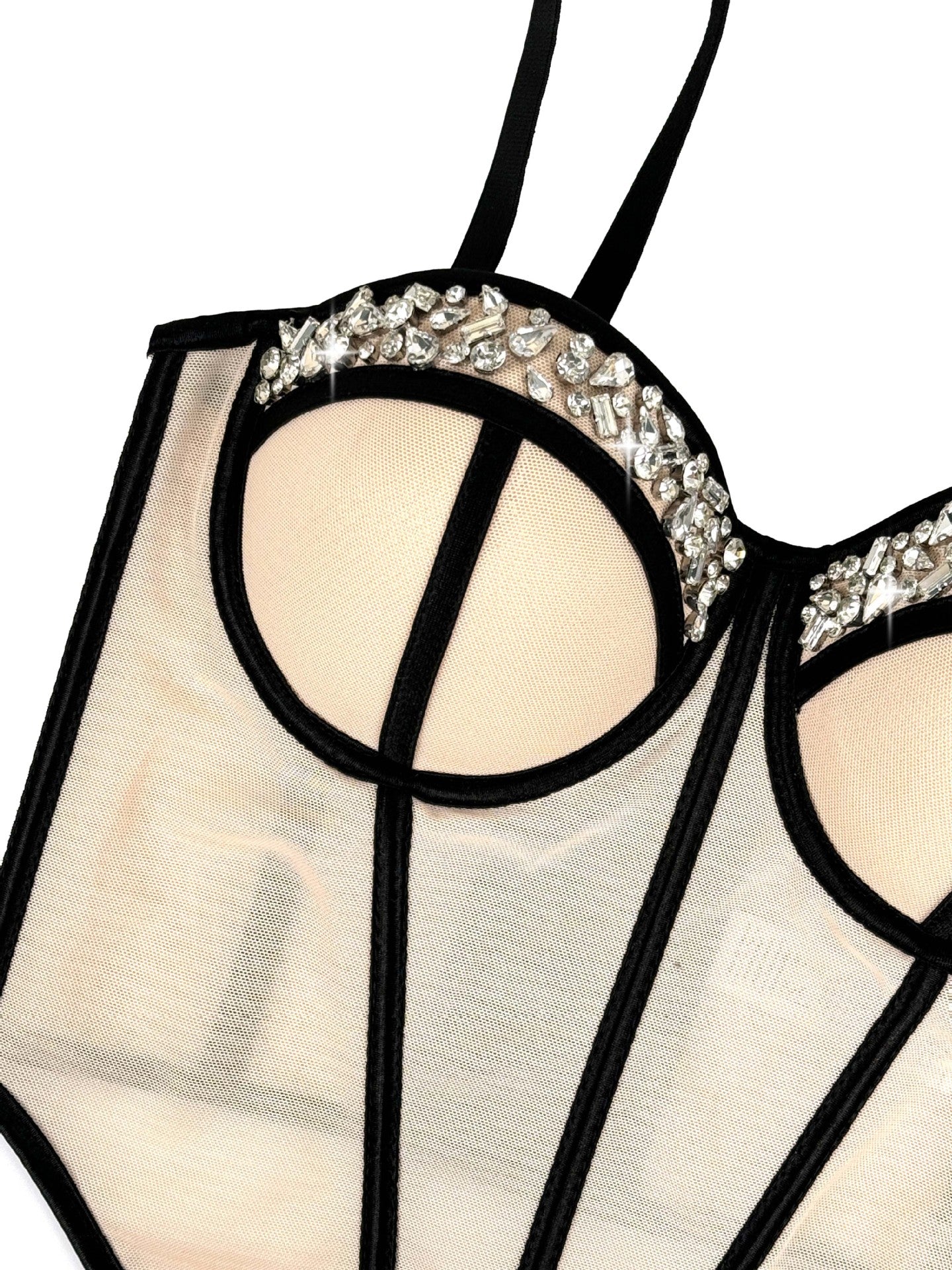 Rhinestone-Trimmed Sheer Corset Bustier