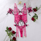 Thin Strappy Heart Embroidered Bra Sets