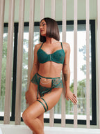 Embroidered Lace Push-Up Bra And Pearl Chain Garter Lingerie Set